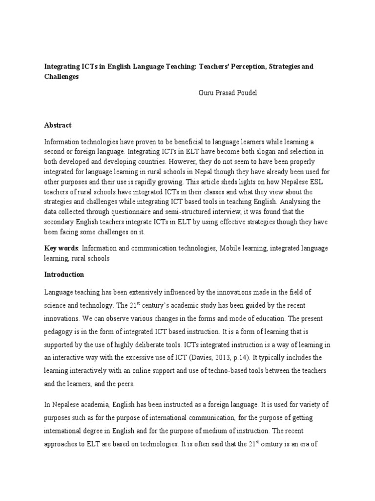 Article On Integrating ICTs in ELT | PDF | Educational Technology ...