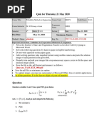 Quiz For Thursday 21 May 2020: Due Date May 21, 2020 Maximum Marks: 10