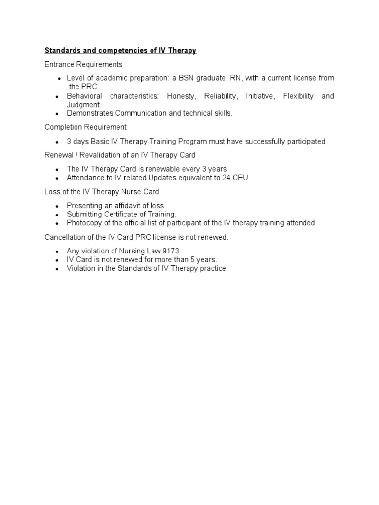 Standards and Competencies of IV Therapy PDF