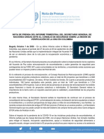 Nota de Prensa Publicación Informe UNVMC. Oct. 1 - 2020