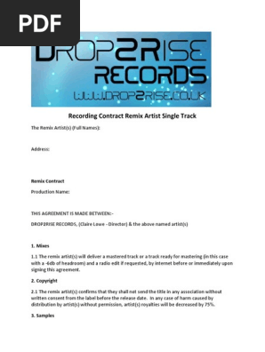 Remix Artist Track Recording Contract 