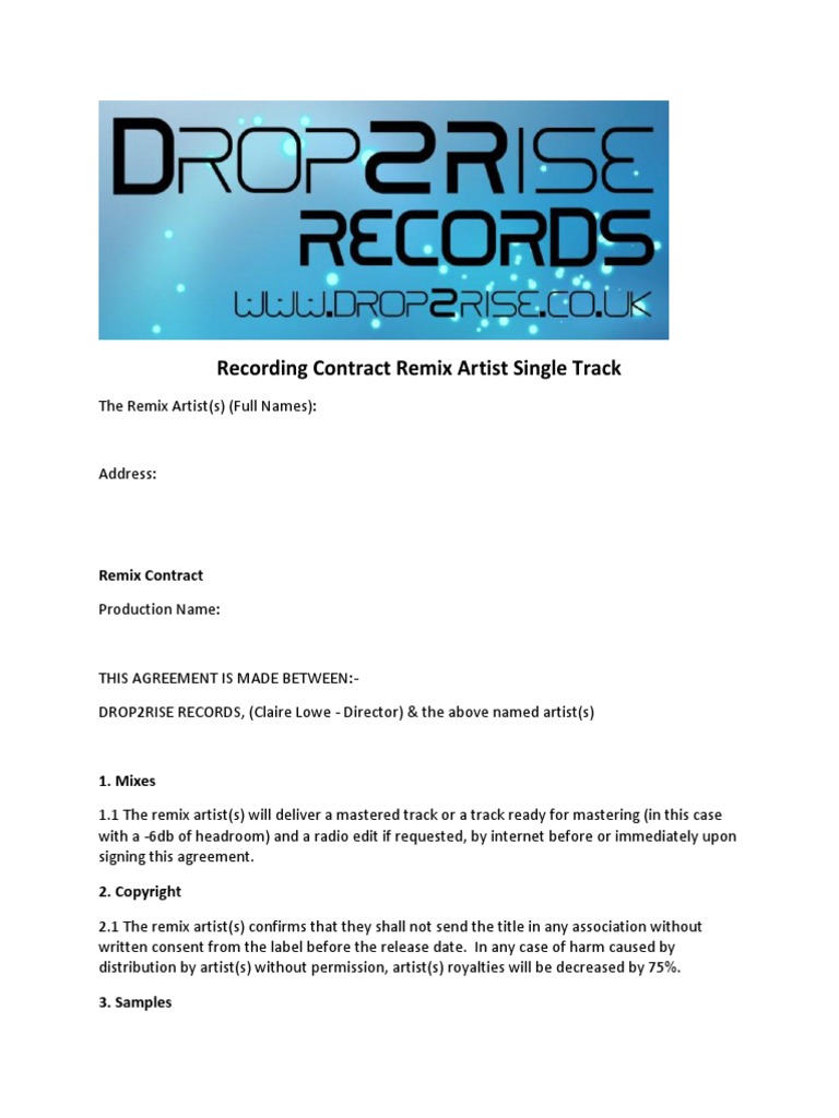 Remix Contract for Dance Artists | PDF | Royalty Payment | Remix