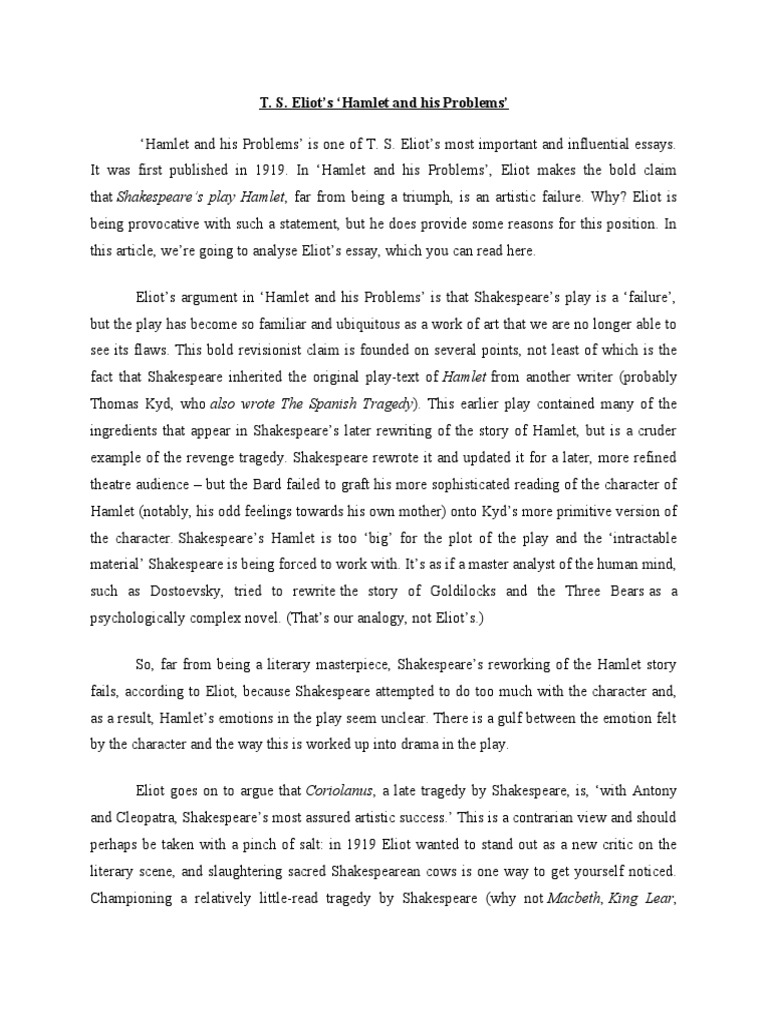 Hamlet and His Problems PDF Poetry