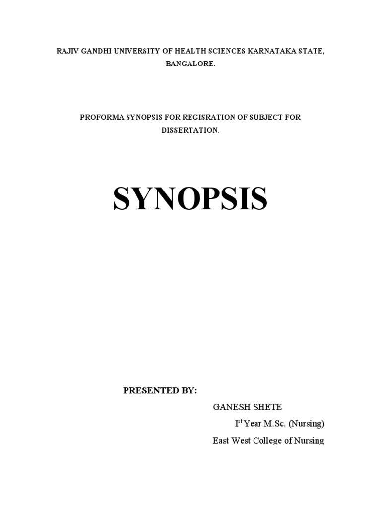 Synopsis: Rajiv Gandhi University of Health Sciences Karnataka State ...