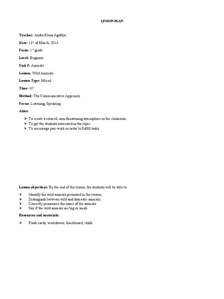 Vocabulary Lesson Plan For The 1st Grade | PDF | Lesson Plan | Teachers