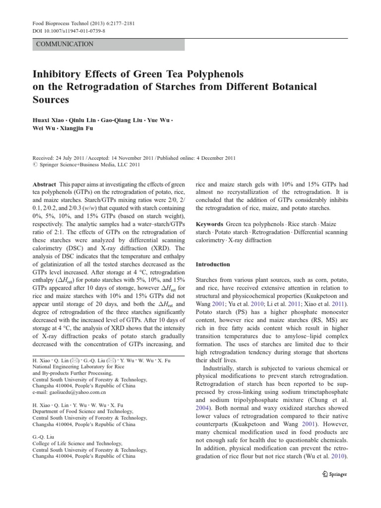 Inhibitory Effects of Green Tea Polyphenols On The Retrogradation of ...