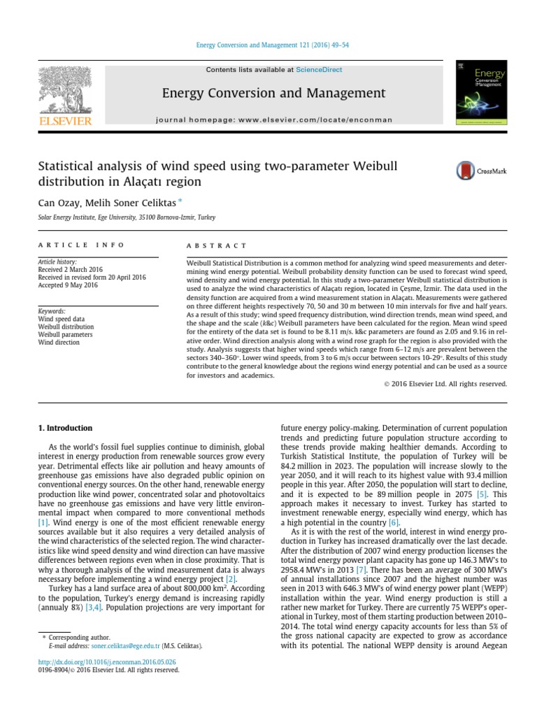 Weibull Analysis of Alaçatı Wind Speed | PDF | Renewable Energy ...