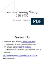 Machine Learning Theory CSE 250C: Introductory Lecture