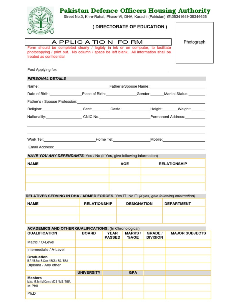 DHA Application Form Guidelines | PDF | Vocational Education ...