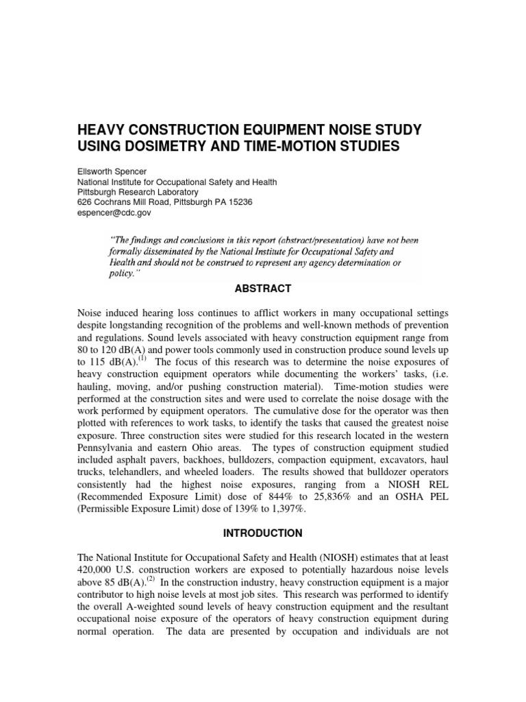 Heavy Construction Equipment Noise Study Using Dosimetry and Time ...