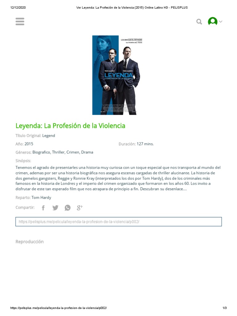 Ver Leyenda La Profesión de La Violencia (2015) Online Latino HD PELISPLUS PDF Thriller