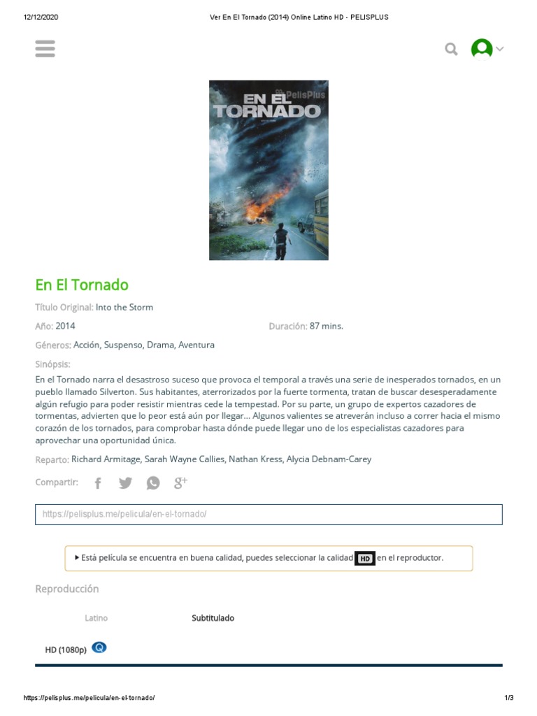 Ver en El Tornado (2014) Online Latino HD PELISPLUS PDF Clima