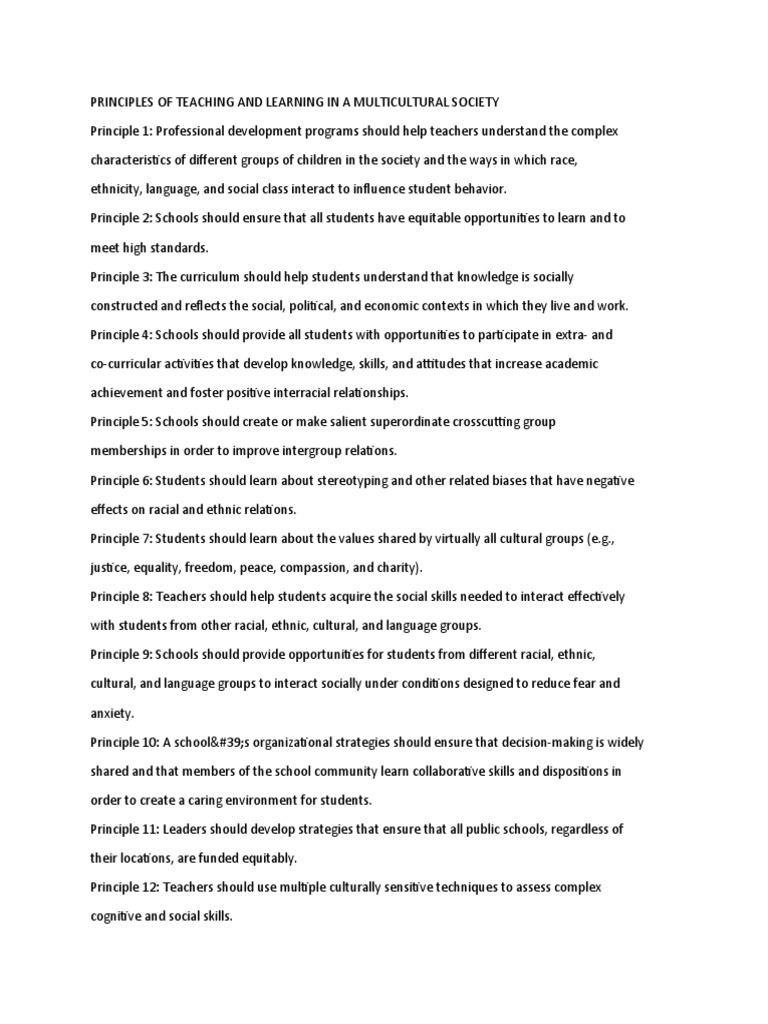 Multicultural Education Principles Explained | PDF