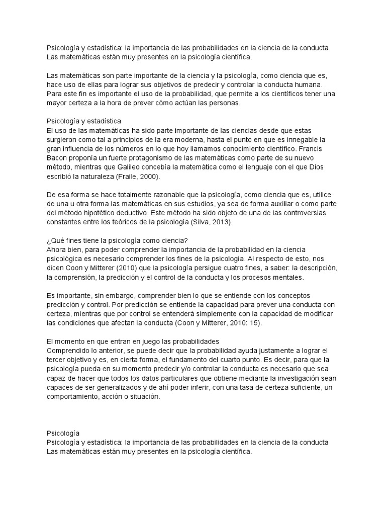 Aplicación de Las Matemáticas en La Psicologia | PDF | Certeza ...
