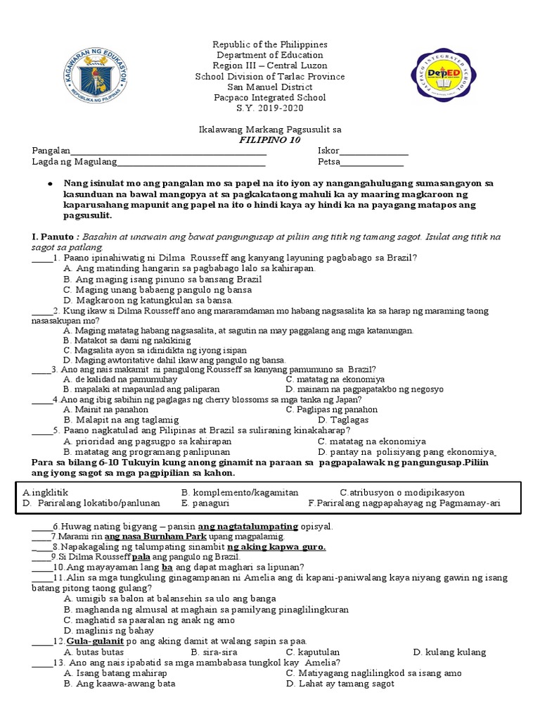 Test Questions - 2Q - FIL 9 | PDF