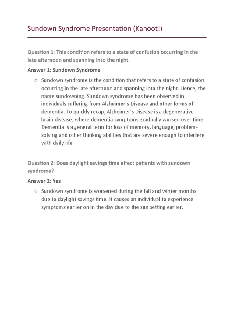 Sundown Syndrome Presentation PDF Dementia Circadian Rhythm