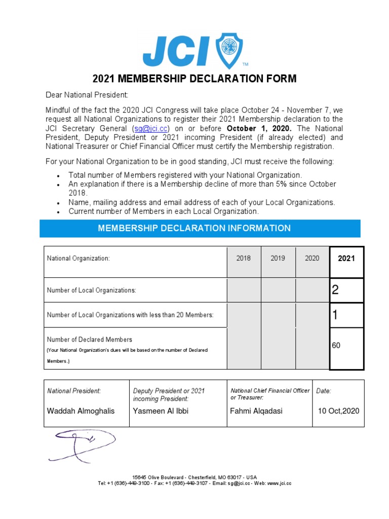 2021 JCI Membership Declaration Form | PDF | Finance & Money Management ...