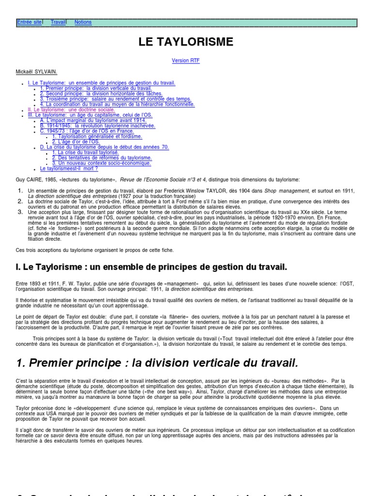 Les principes du taylorisme en gestion | PDF | France | Industries