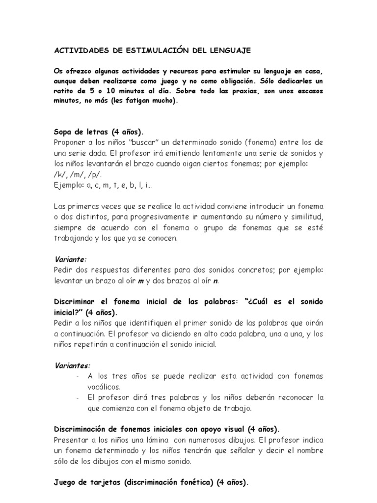 Actividades para Estimular el Lenguaje | PDF | Sonido | Palabra
