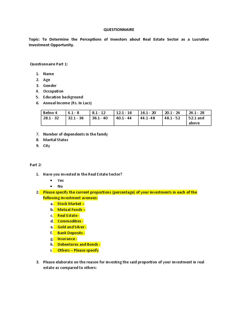 QUESTIONNAIRE-Director Modified | PDF | Investing | Subprime Lending