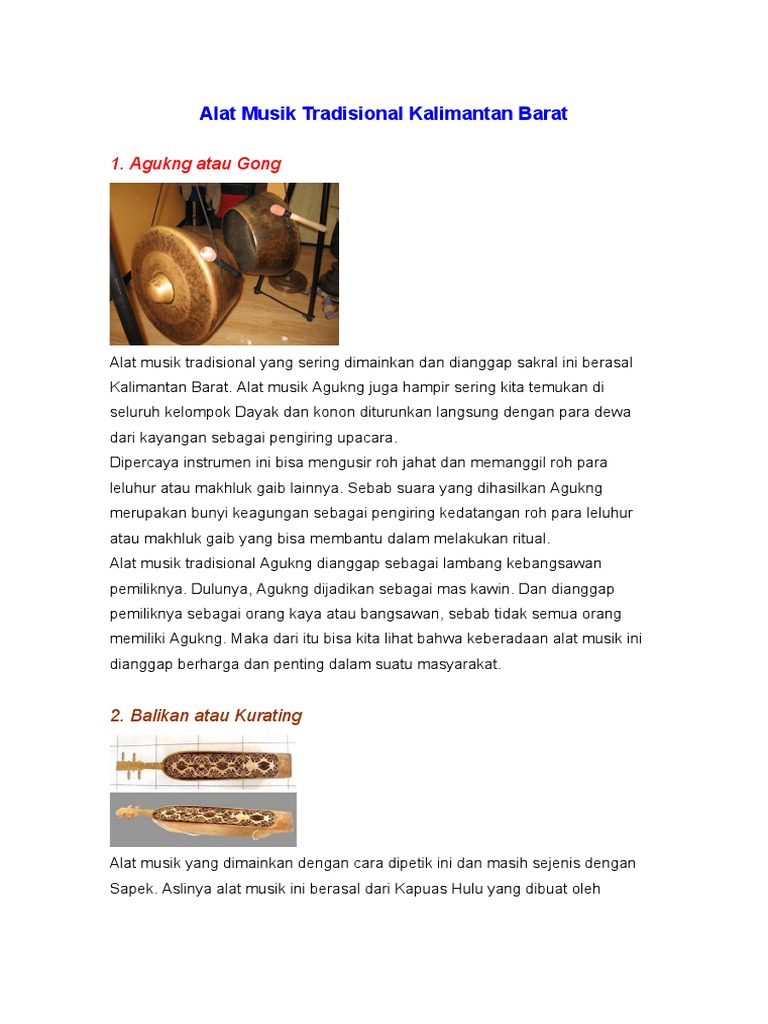 Alat Musik Tradisional Kalimantan Barat | PDF