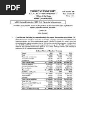 MBS 2nd Sem Financial Management Model Question 2020