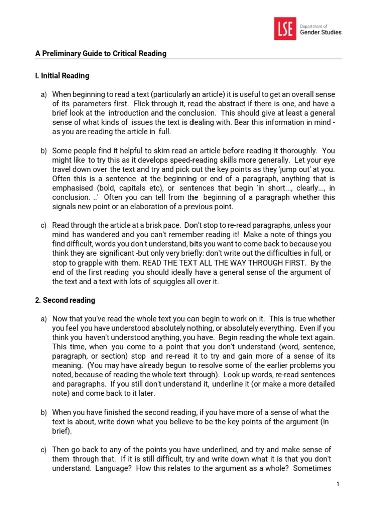 A Guide To Critical Reading 2018-2 | PDF | Speed Reading | Cognition