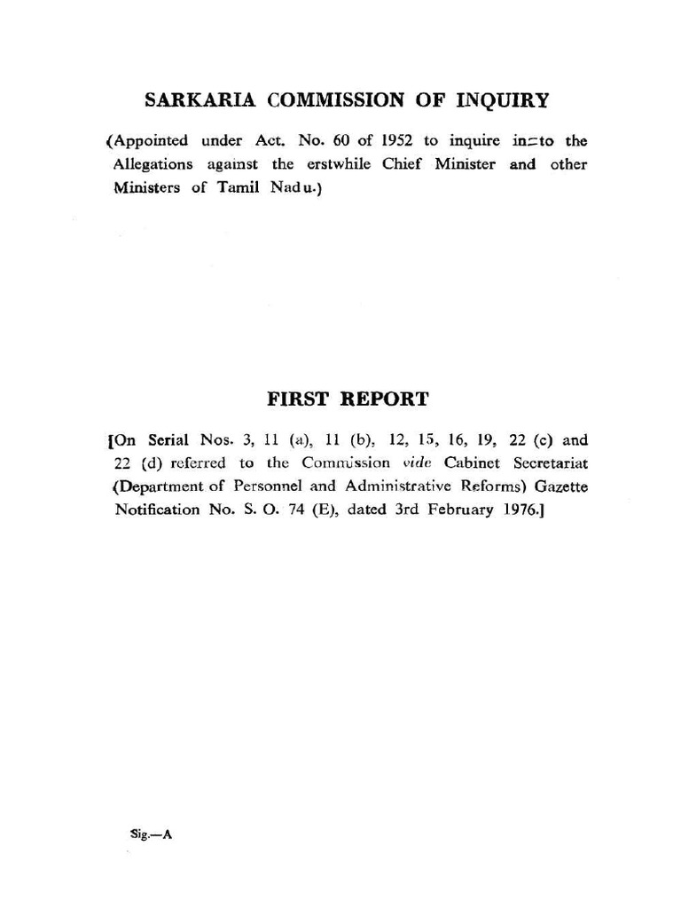 Sarkaria Commission Vol 1 (Preliminary Report) | PDF