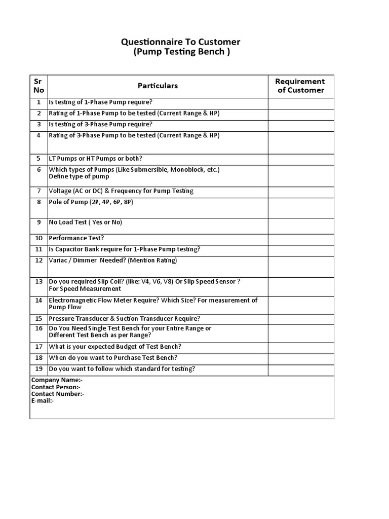 Pump Testing Survey Questionnaire | PDF