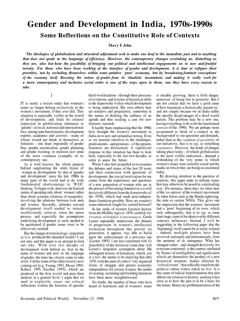 Gender and Development in India: 1970-1990 | PDF | Feminism | Gender ...