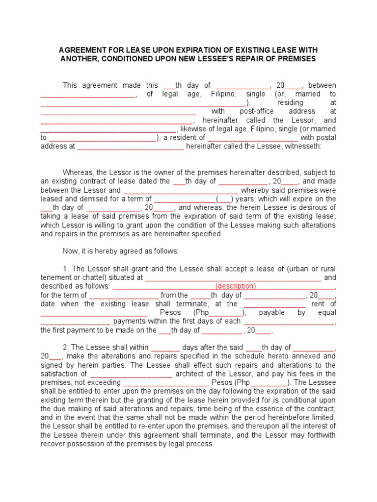 Agreement For Lease Upon Expiration | PDF | Lease | Justice