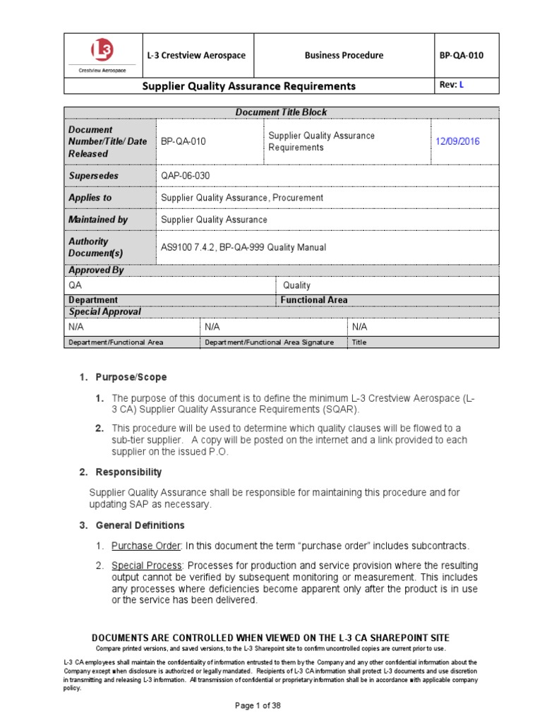 Supplier Quality Assurance Requirements | PDF | Electrostatic Discharge ...