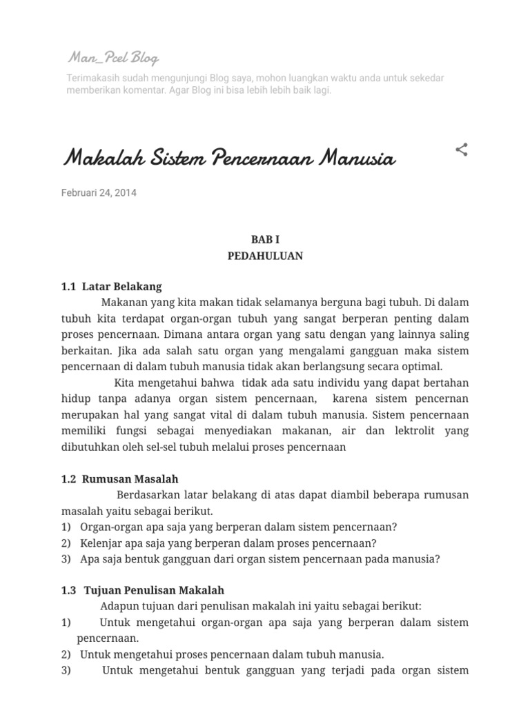 Makalah Sistem Pencernaan Manusia | PDF