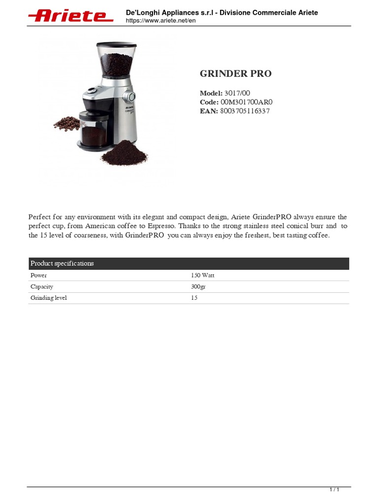 Ariete Grinder Pro 3017 PDF