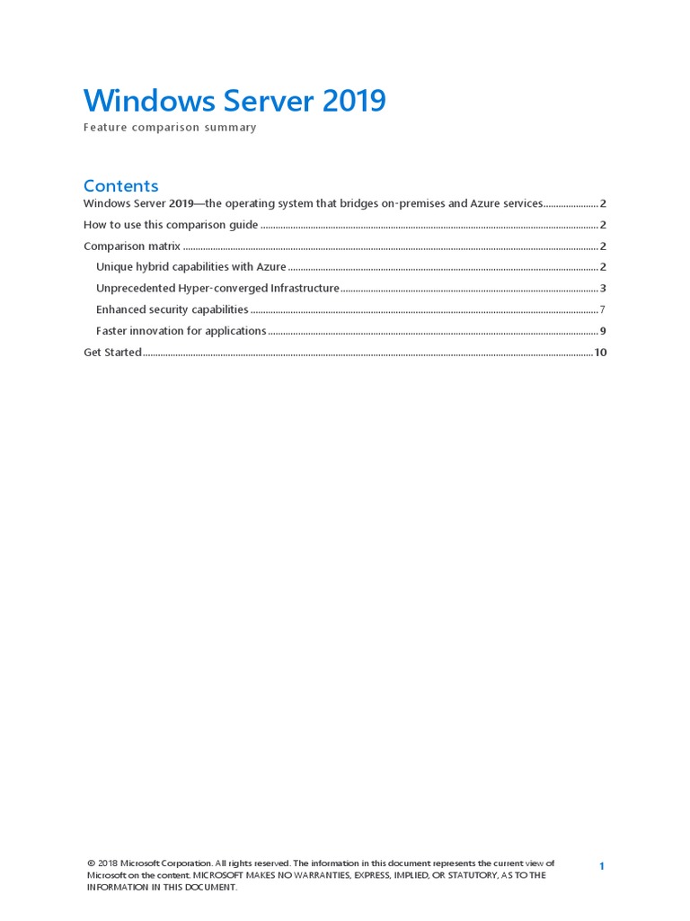 Windows Server 2019: Feature Comparison Summary | PDF | Hyper V ...