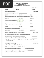 Assessment Sheet 1 Maths Class V