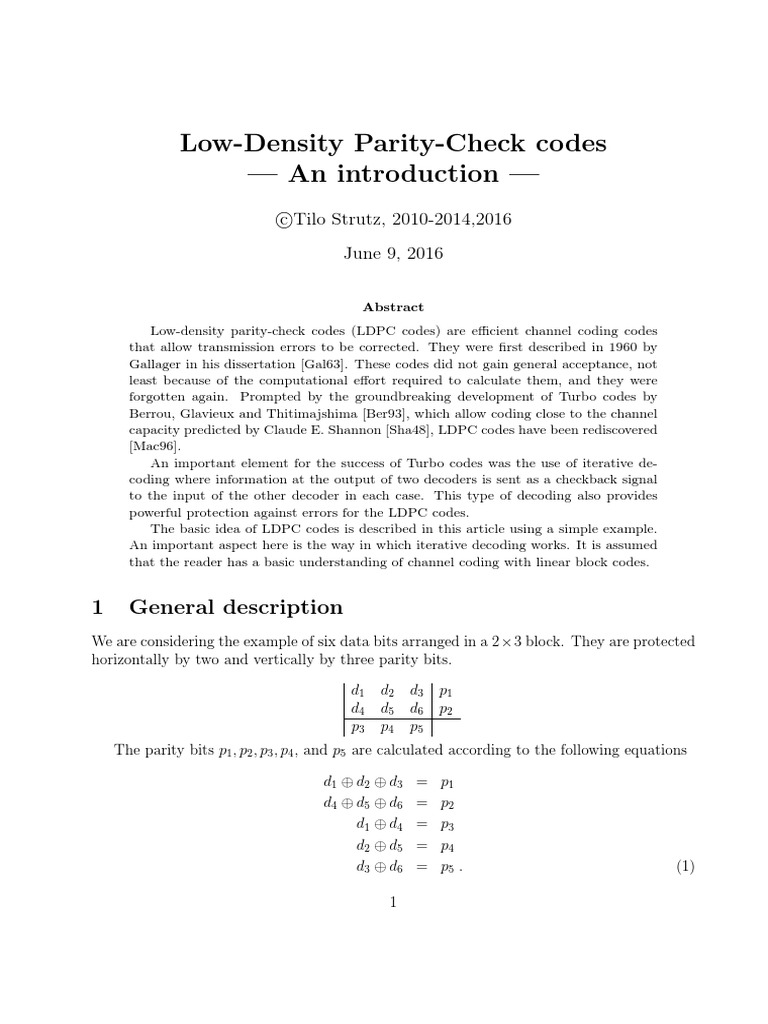 Low-Density Parity-Check Codes - An Introduction - : 1 General ...
