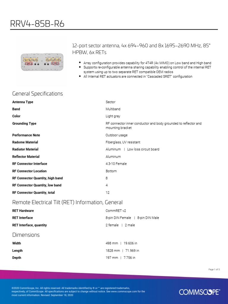 RRV4-85B-R6: General Specifications | PDF | Antenna (Radio) | Decibel