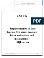 Lab # 02 Implementation of Data Types in MS ACCESS CREATE Forms and Reports