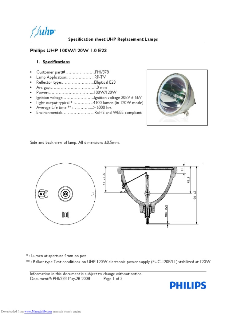 Módulo De Lámpara Original Philips UHP De 100/120W, Base E23, Para Proyectores Y Lámparas Específicas