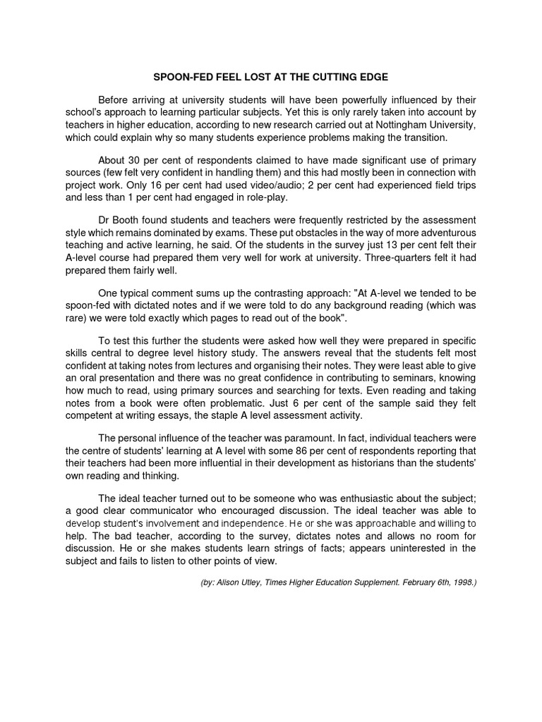 SpoonFed Feel Lost at The Cutting Edge PDF Teachers Test (Assessment)