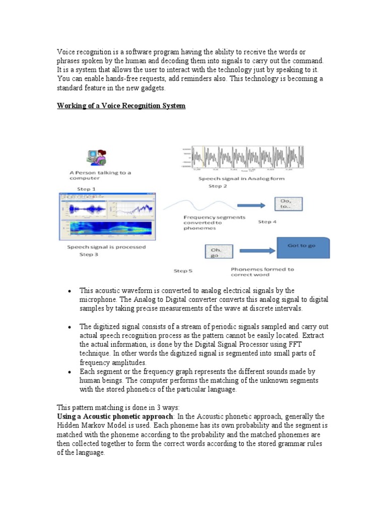Working of A Voice Recognition System | PDF | Speech Recognition ...
