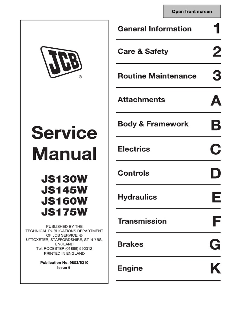 JCB JS 130W, JS 145W, JS 160W, JS 175W Excavator Electrics PDF | PDF ...