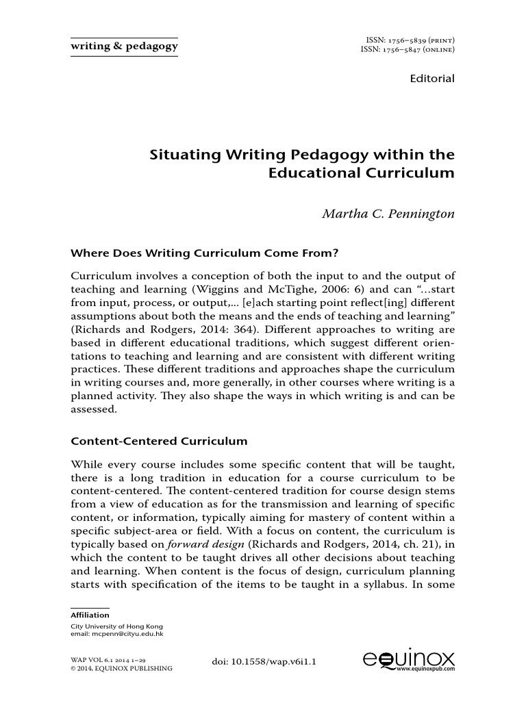 Situating Writing Pedagogy Within The Educational Curriculum | PDF ...
