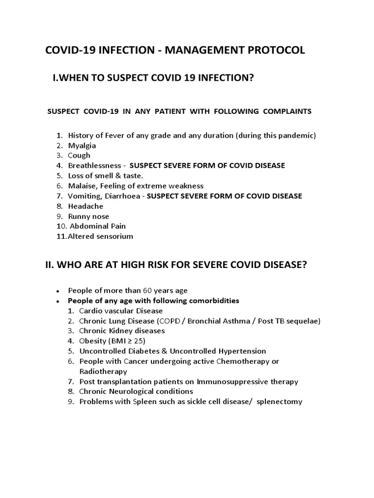 COVID-19 Management Protocol Guide | PDF | Infection | Chronic ...