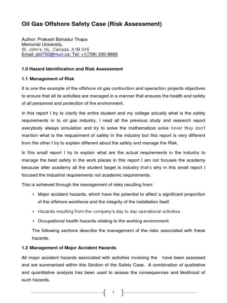 Offshore Oil and Gas Safety Case Analysis | PDF | Risk Assessment | Hazards