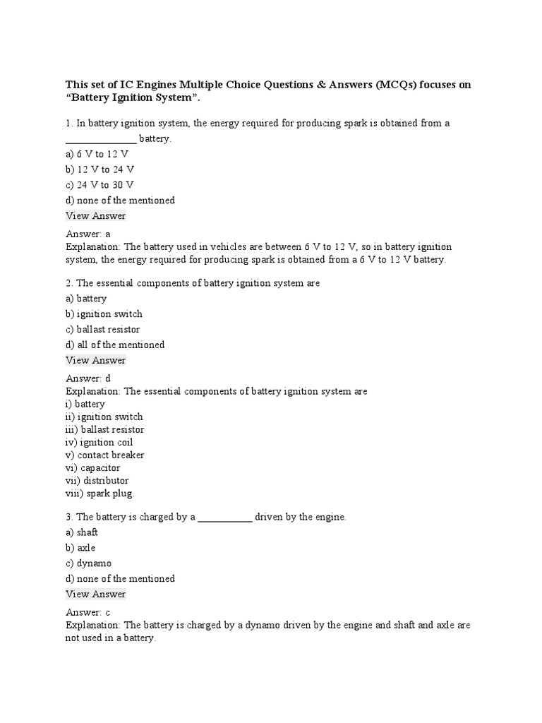 This Set of Ic Engines Multiple Choice Questions & Answers (MCQS