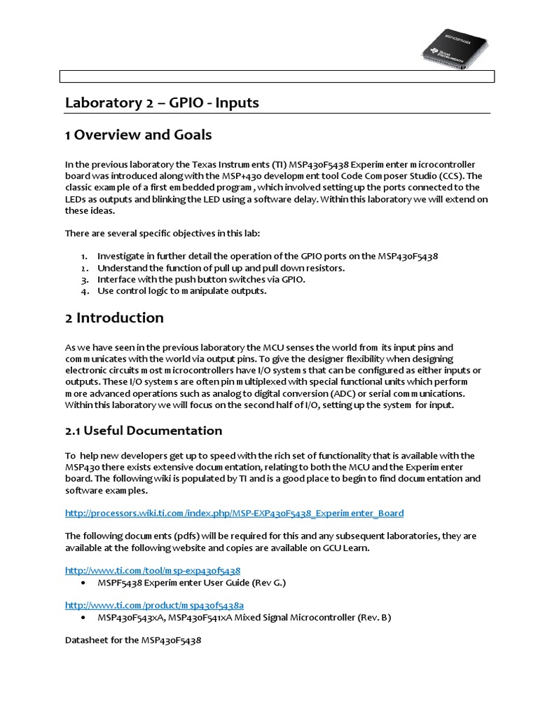 GPIO Input Configuration for MSP430F5438 | PDF | Microcontroller ...