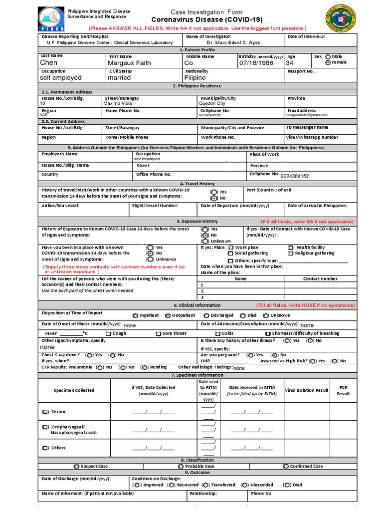 COVID-19 Case Investigation Form | PDF | Common Cold | Immunology