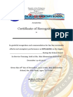 Certificate of Recognition School Based - INSET 